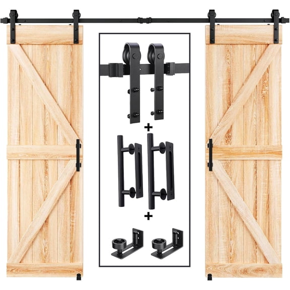 Olurrisa 8 FT Double Sliding Barn Door Track and Handle Hardware Kit,Basic J Pulley,Slide Smoothly Quietly,Easy Install (8FT Track Kit for 20"~24" Wide Double Door)