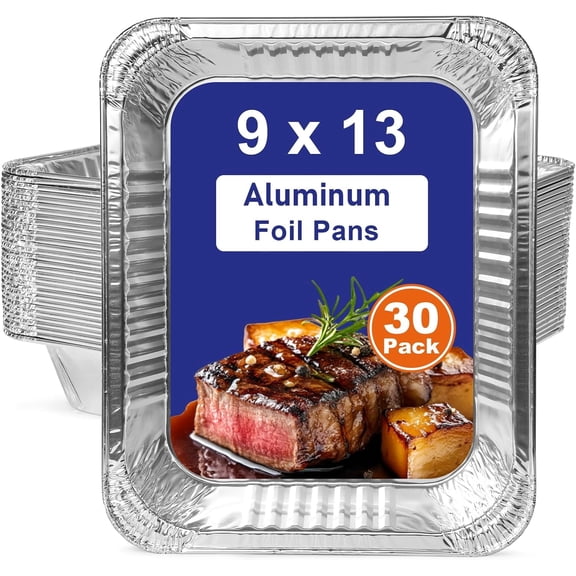 Olurrisa 9x13 Aluminum Pans Disposable, 30 Pack Large Tin Foil Pans, Heavy Duty Aluminum Trays for Baking, Cooking, Turkey - Parties, Thanksgiving, Christmas