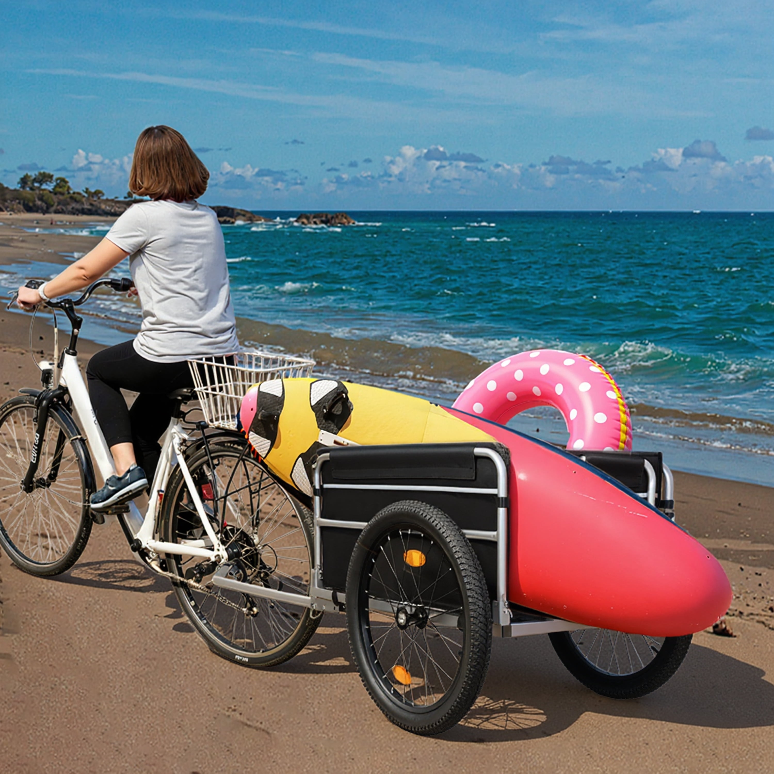 Olurrisa Bike Cargo Trailer 110lbs Capacity, Heavy-Duty Bicycle Wagon with 20" Fat Tires & Universal Hitch, Foldable Cart for Camping Groceries Hauling, Black