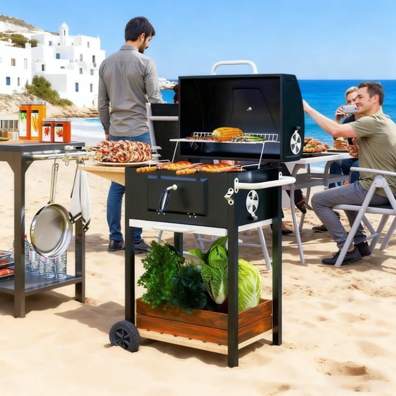 Olurrisa Black Outdoor Portable Cooker Charcoal BBQ Grill
