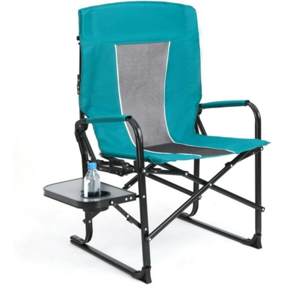 Olurrisa Camping Directors Chair Heavy Duty, Oversized Portable Folding Chair with Side Table & Storage Pocket, Steel Frame for Beach, Fishing, Travel, Picnic, Lawn - Blue