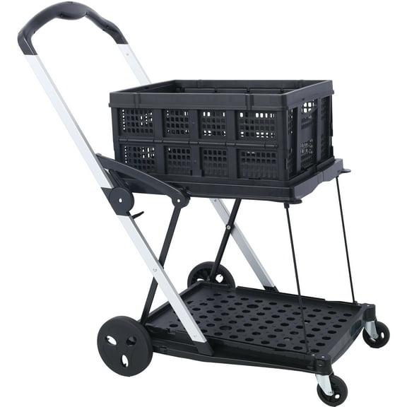 Olurrisa Collapsible Utility Cart Multi Use Functional Collapsible Shopping Carts 2-Tier Collapsible Shopping Cart with Baskets Carrito para Supermercado con Ruedas
