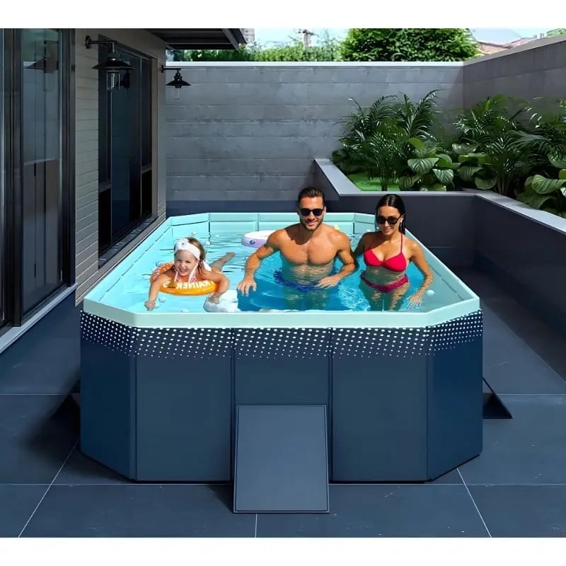 Olurrisa​Compact PVC Inflatable Pool – 1.6m Blue Garden Swimming Pool with Foldable Storage, Easy Setup & Durable Design for Small Yards (65x42x18in)​​