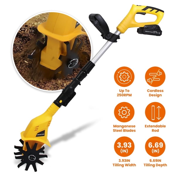 Olurrisa Cordless Electric Garden Tiller Cultivator With 20V Rechargeable Battery 3.93In Width 6.69In Depth 250RPM Max For Garden Yard Farm Lawn
