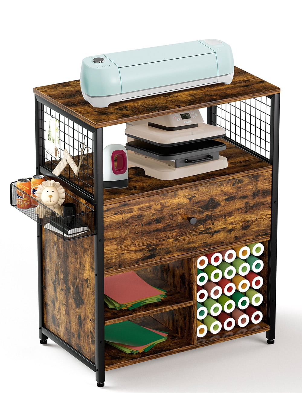 Rolling Craft Storage Cabinet With Vinyl Holders - Organization Desk For Craft Room & Supplies