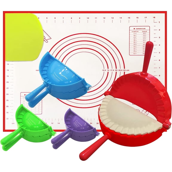 PIPETPET Dumpling Maker, 4 Pcs Empanada Press Mold, Extra Non Stick Pastry Mat and Dough Cut, Making Pies, Dumplings, Wontons, Pot Stickers, Etc, (3/3.74/4.9/6 in)