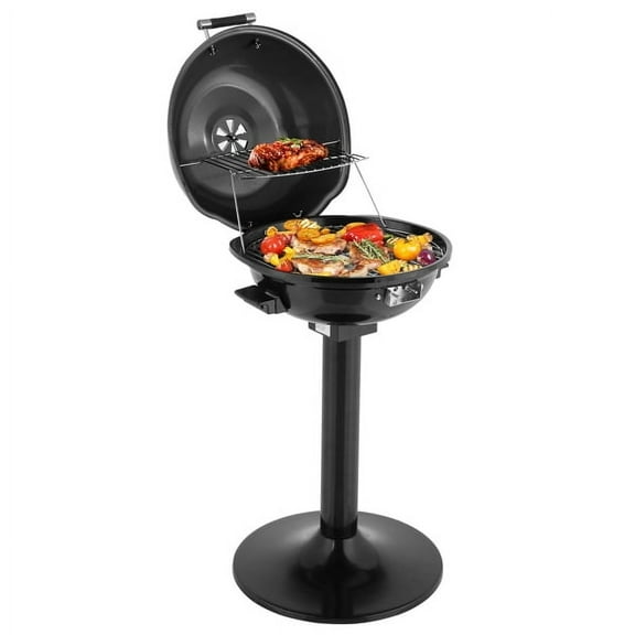 Olurrisa Electric BBQ Grill with Stand, Warming Rack & Drip Tray, 15-Serving Electric Griddle Indoor & Outdoor Cooking Grilling Portable Patio Grill, for Balcony, Garden, Apartment, 1600W