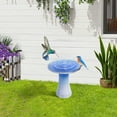thumbnail image 1 of Olurrisa ​Elegant Modern Ceramic Bird Bath - Weather-Resistant Premium Ceramic Blue Ombre Finish - 17.3" L x 17.3" W x 18.1" H - for Garden, Patio, Lawn, Yard Decor - Attracts Birds, Outdoor Use​​, 1 of 8