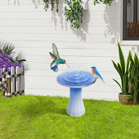 Olurrisa ​Elegant Modern Ceramic Bird Bath - Weather-Resistant Premium Ceramic Blue Ombre Finish - 17.3" L x 17.3" W x 18.1" H - for Garden, Patio, Lawn, Yard Decor - Attracts Birds, Outdoor Use​​