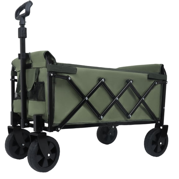 Olurrisa Expandable Dual-Layer Utility Wagon with 100% Extra Space - Grocery Cart for Camping, Shopping, Sports, Gardening, Fishing, Supports 225lbs, army green