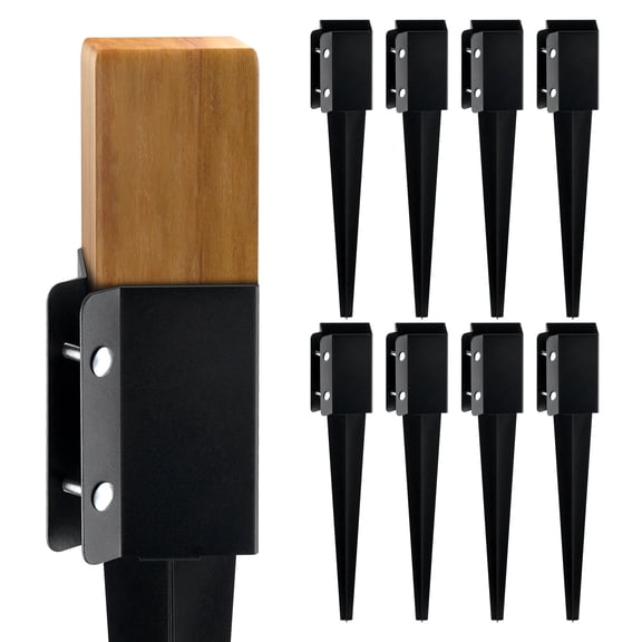 Olurrisa Fence Post Anchor Ground Spike, 8 Pack 24 x 4 x 4 Inches Outer Diameter (Inner Diameter 3.5 x3.5 Inches), Metal Black Powder Coated Post Stake Ground, for Mailbox Deck Garden Railing