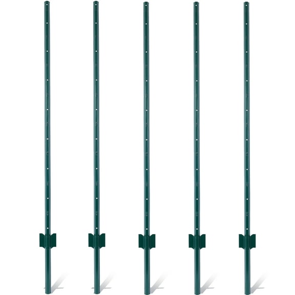 Olurrisa Fence Posts 5Feet - 5Pack, Heavy Duty Metal Fence Post with U-Channel, Steel Fence U-Post for Holding Garden Wire Fence, Corner Anchor Posts etc.