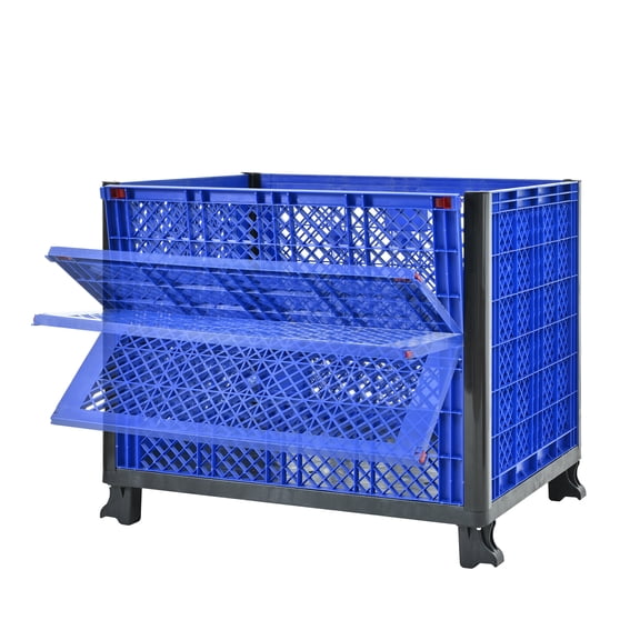 Olurrisa Heavy Duty Bulk Storage Container 600 LB Capacity, Blue Stackable Bin with Reinforced Mesh Panels, Collapsible Design with 4 Stacking Feet for Warehouse Use