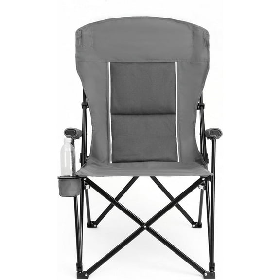 Olurrisa High Back Heavy Duty Lawn Chair Support 250LBS, Portable Collapsible Chair with Cup Holder -Grey