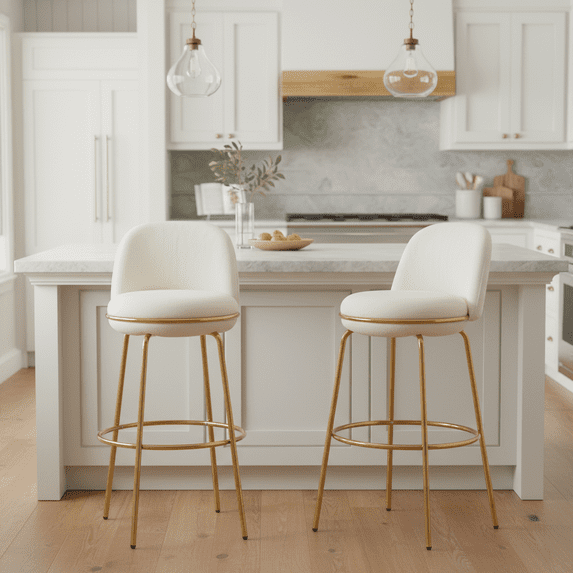 Olurrisa Indoor Metal Upholstered Barstool, Gold Finished Frame and Beige Upholstery, Set of 2
