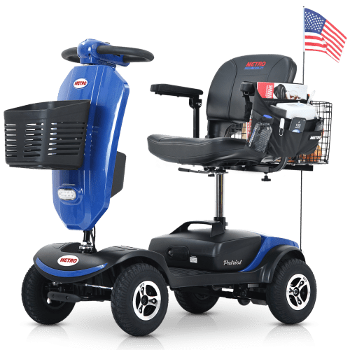 Olurrisa Mobility Scooter Blue with Windshield, 300W Motor and 9" Pneumatic Tires, Adjustable Seat with USB Charger and LED Lights for Safe Outdoor Use