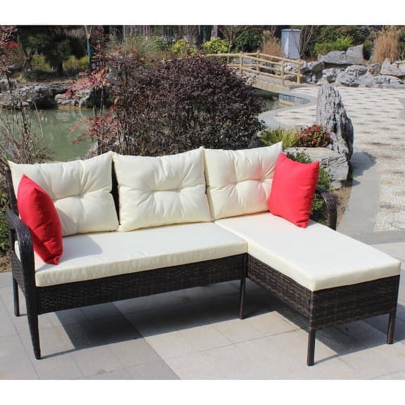 Olurrisa Outdoor 2-Piece Sectional Sofa Set - PE Rattan Conversation Set with Beige Cushions, 560lb Weight Capacity, Water-Resistant Patio Furniture