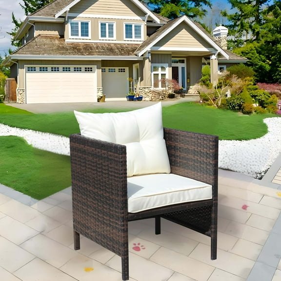 Olurrisa Outdoor Dining Chairs with Cushions - Brown PE Rattan Frame, Beige Removable Cushions, 250lb Weight Capacity, All-Weather Patio Seating