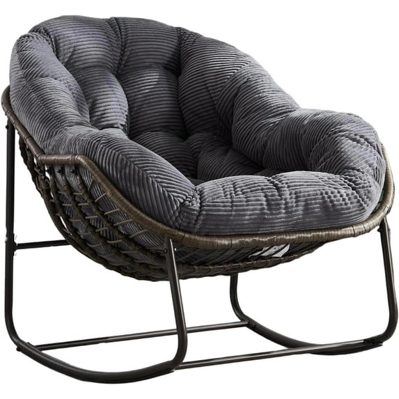 Olurrisa Outdoor Rattan Rocking Chair,Padded Cushion Rocker Recliner Chair Outdoor for Front Porch, Living Room, Patio, Garden, Grey
