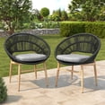 thumbnail image 1 of Olurrisa Outdoor Wicker Papasan Style Dining Chair, Teak Finished Leg and Dark Gray Faux Rattan, Gray Cushion, Set of 2, 1 of 8