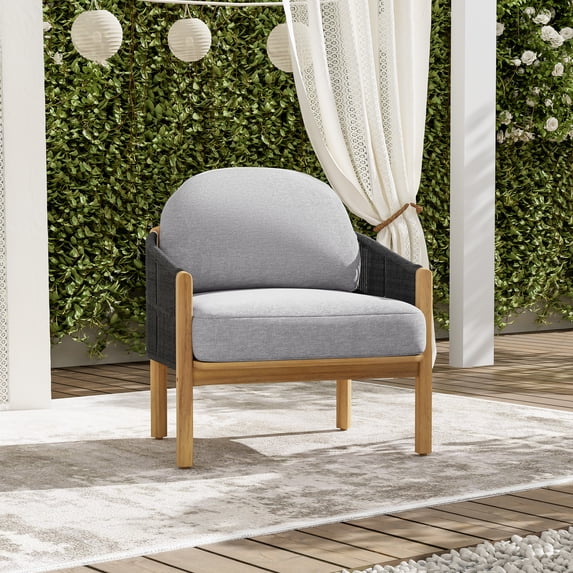 Olurrisa Outdoor Wood Club Chair, Dark Gray Rope with Gray Cushion