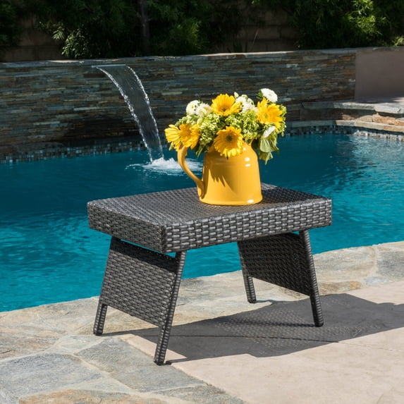 Olurrisa PE Wicker Snack Table with Iron Frame, No Assembly Required Outdoor Accent Table