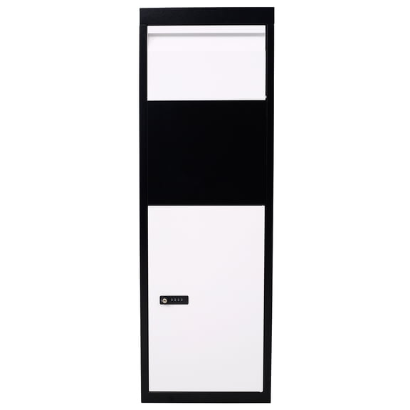 Olurrisa Package Delivery Box, 14'' x 11.3'' x 42'', Galvanized Steel Parcel Mailbox w/Code Lock & Mounting Hardware, for Outdoor Porch, Curbside, Black and White