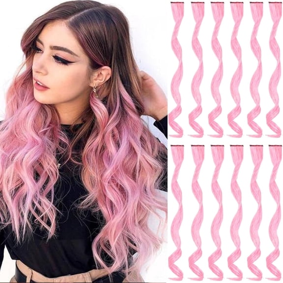 Olurrisa Party Highlights Clip: Clip in Hair Extensions 12 Pieces for Women 17 Inch Wavy Curly, Party Highlights