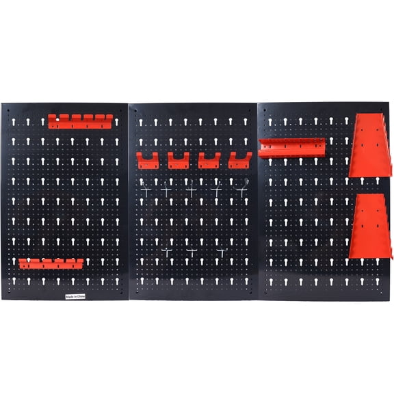 Olurrisa Pegboard Wall Organizer, 4ft Metal Garage Pegboard Tool Organizer w/3 Pegboards, Drill Bit Rack, Wrench Rack, Hooks Accessories, Wall-Mounted Tool Storage Pegboard for Workshop Warehouse