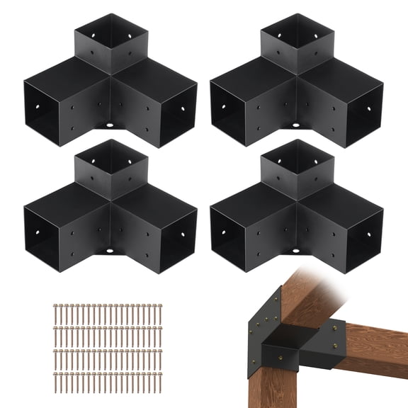 Olurrisa Pergola Bracket Kit 4''x4'': 4pcs 3-Way Heavy Duty Corner Bracket Woodworks DIY Post Base Kit, Easy Installation Wooden Beams for Gazebos, Patio Pergolas, Log Cabin Outdoor Pergola Hardware