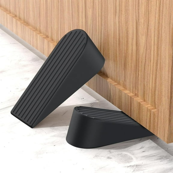 Olurrisa Rubber Door Stopper (2 PACK),Door Stop Wedge, Large Heavy Duty Flexible Door Holder - Black 2 Pack - Non Marking Anti Slip Jammer