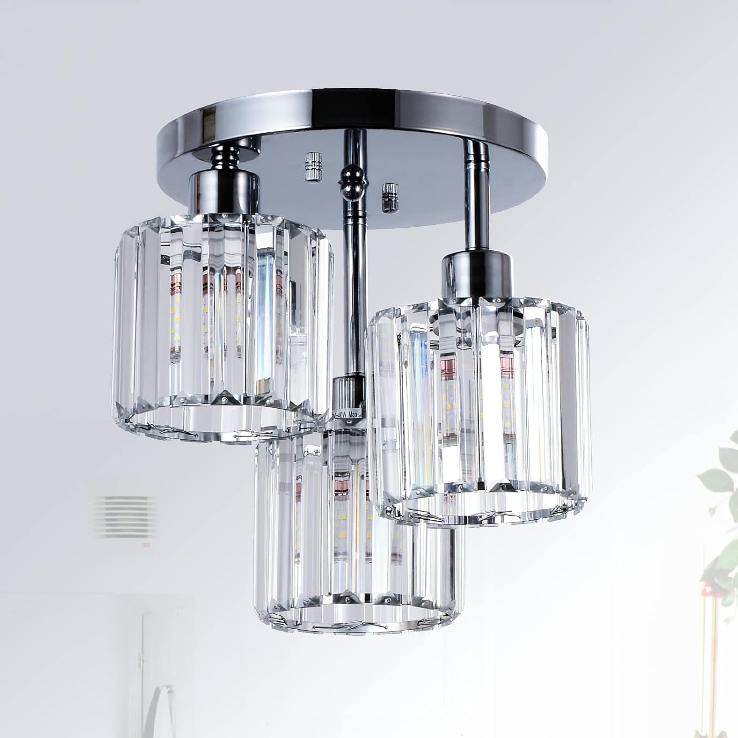 Olurrisa Semi Flush Mount Ceiling,3-Light Kitchen Mount,Hallway Light Fixtures Ceiling with Clear Crystal Shades for Kitchen Entryway Bedroom Bathroom Foyer
