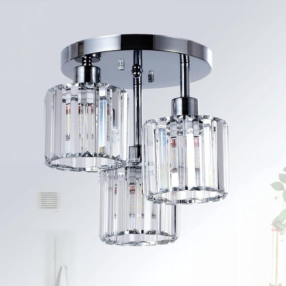 Olurrisa Semi Flush Mount Ceiling,3-Light Kitchen Mount,Hallway Light Fixtures Ceiling with Clear Crystal Shades for Kitchen Entryway Bedroom Bathroom Foyer