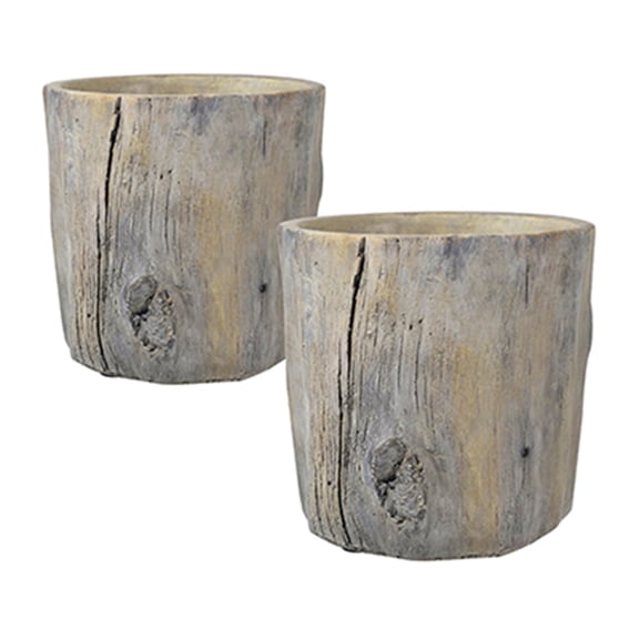 Olurrisa Set of 2 Fillmore Cement Planters – 6.5" Round Log-Style Planters for Indoor/Outdoor Use, Farmhouse Kitchen or Living Room