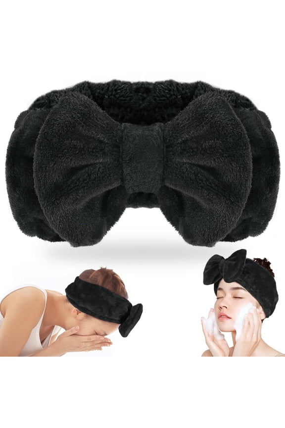 Spa Headband, Soft Bow Makeup Headband for Washing Face, High Elasticity Bowknot Coral Fleece Hairband for Women Girls