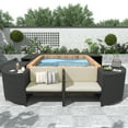 thumbnail image 1 of Olurrisa Spa Surround Spa Frame Quadrilateral Outdoor Rattan Sectional Sofa Set with Mini Sofa,Wooden Seats and Storage Spaces, Beige, 1 of 11