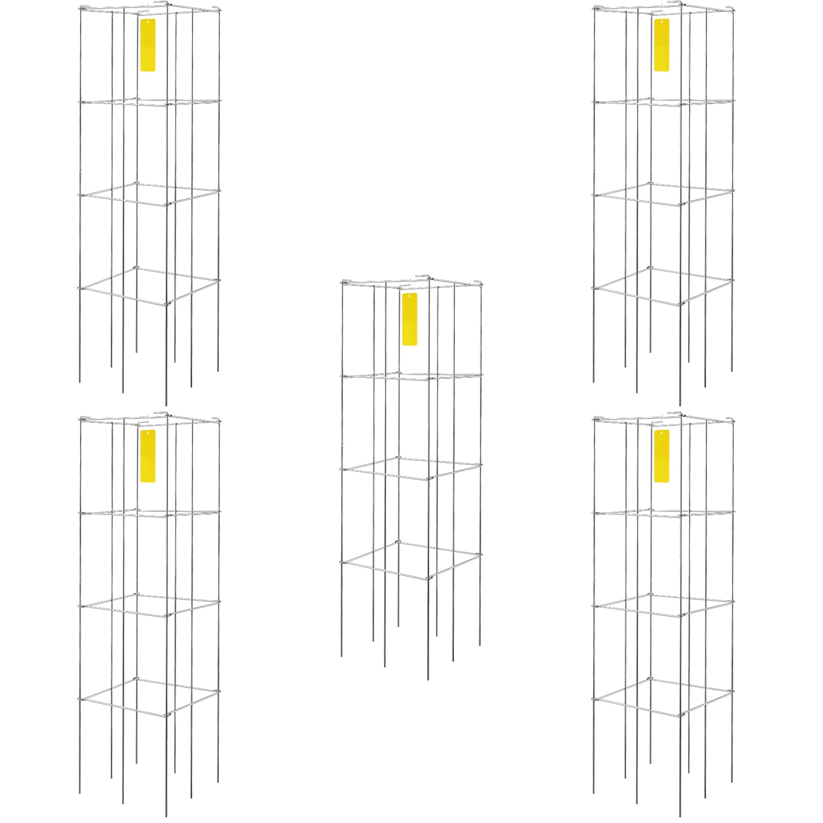 Olurrisa Tomato Cages, 11.8" x 11.8" x 46.1", 5 Packs Square Plant Support Cages, Silver PVC-Coated Steel Tomato Towers for Climbing Vegetables, Plants, Flowers, Fruits