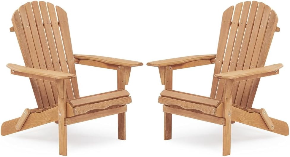 Olurrisa Wooden Outdoor Folding Adirondack Chair Set of 2 Wood Lounge Patio Chair for Garden,Garden, Lawn, Backyard, Deck, Pool Side, Fire Pit,Half Assembled,