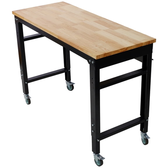 Olurrisa Workbench - 48" Wide Rolling Workbenches for Garage - Adjustable Height, Workshop Tool Bench, Metal with rubber Wood Top ,Black Hammertone leg