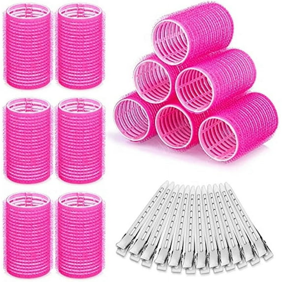 Olurrsia Hair Curlers Rollers, 12Pcs Hair Rollers Hair Curlers Self Grip Holding Rollers with 12 Pcs Stainless Steel Duckbill Clips for Long Medium Short Thick Fine Thin Hair Bangs Volume
