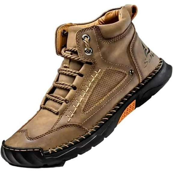 Olveros Boots Calmeyaw Mens Wide Shoes Saw Behind Men's Comfortable Hand Made Leather Boots Waterproof Arch Support Spacious Toe Box Non-Slip Wear-Resistant