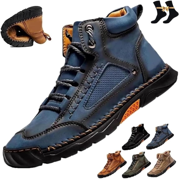 Olveros Boots,Hillde Mens Shoes,Comfortable Walking Shoes Sneakers,Men's Casual Leather Handmade Non-Slip Arch Support Sneakers, Outdoor Wide Toe Hiking Shoes