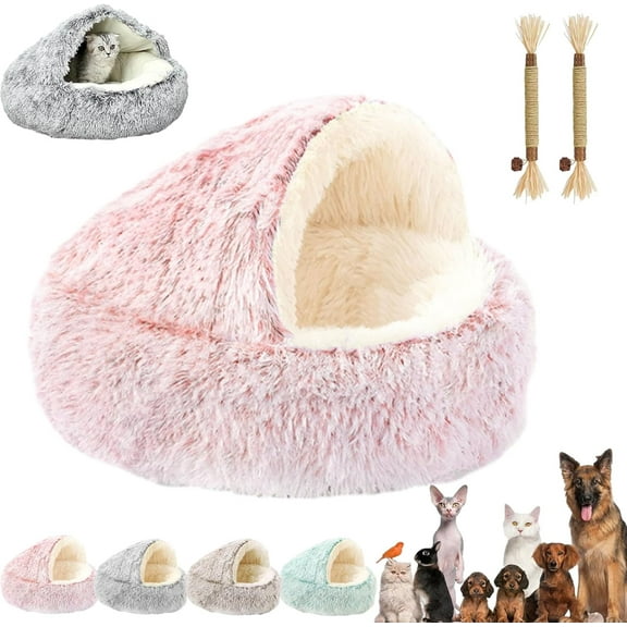 Olvys Cozy Cocoon Dog Bed, Cocoon Dog Bed with Cover Cave, Cozy Cat Cave Dogs Beds, Funny Fuzzy Cocoon Large Pet Beds for Dogs/Cats, Removable and Washable Round Nest (Pink, 20in)