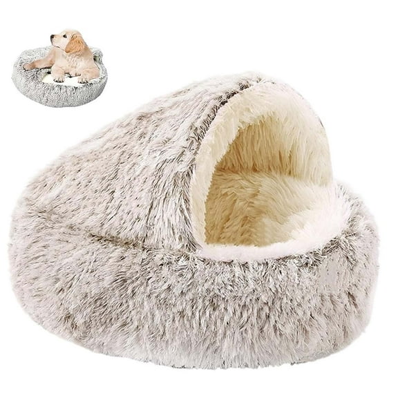 Olvys Cozy Cocoon Dog Bed,Hooded Calming Plush Bed for Dogs & Cats,with Removable Cover & Non-Slip Bottom,for Small Medium Large