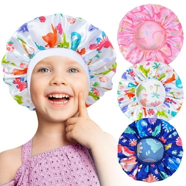 OlyPegic 3Pcs Kids Satin Bonnet, Silk Bonnet Sleeping Cap, Night Hair Hats Elastic Wide Band Baby Bonnet Natural Hair for Toddler Teens Child Girls