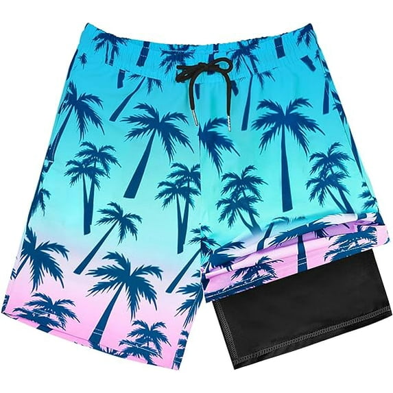 OlyPegic Boys Swim Trunks with Boxer Brief Liner Compression Boy Bathing Suit Quick Dry Beach Swimsuit Toddler Swim Shorts