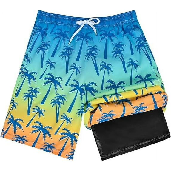 OlyPegic Boys Swim Trunks with Boxer Brief Liner Compression Boy Bathing Suit Quick Dry Beach Swimsuit Toddler Swim Shorts