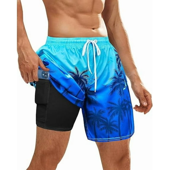 OlyPegic Men's Swim Trunks with Compression Liner Board Beach Shorts Quick Dry Swim Shorts Bathing Suits with Zipper Pock