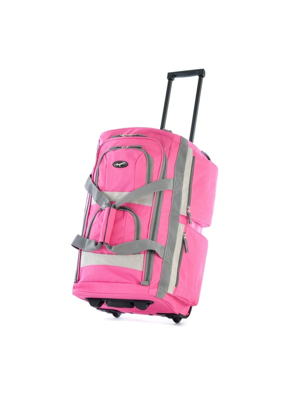 Olympia 22 Inch 8 Pocket Rolling Duffel Luggage Bag, Hot Pink