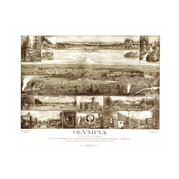 Olympia Art, 1903 Vintage Map of Olympia Washington, WA History Wall Decor Gift, Old Olympia Map - 24" x 18" Unframed Print